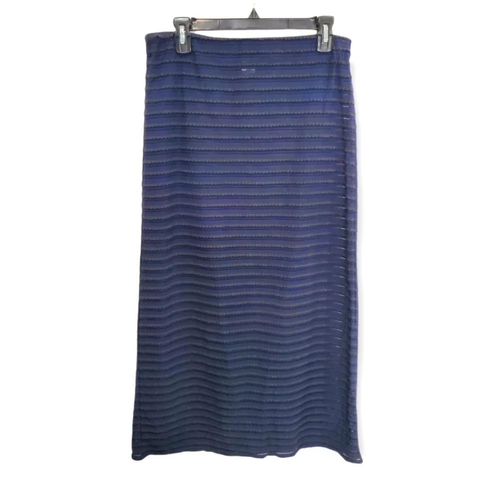 Sophie Max Vanessa Navy Rippled Long Skirt Sz M - Picture 3 of 8